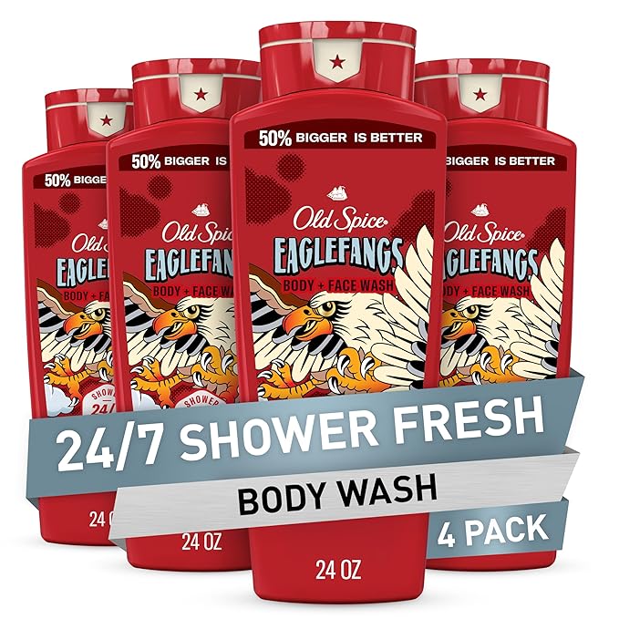 Old Spice Cleansing Body Wash for Men 3X Defense 24/7 Shower Fresh with Lasting Scent 2-in-1 Body &amp Face Wash Eaglefangs with Fresh Cloud Scent 24 oz (Pack of 4)