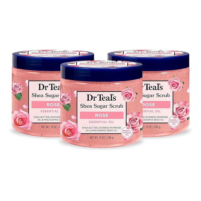Dr Teal's Body Wash (Pack of 4) &amp Shea Sugar Body Scrub (Pack of 3) with Eucalyptus Spearmint &amp Rose