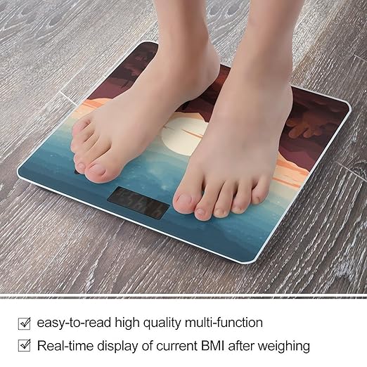 Desert with Cactus Weight Scale Digital Electronic Scales Bathroom Scale Larg LCD Backlight Display High Precision MeasurementsTempered Glass