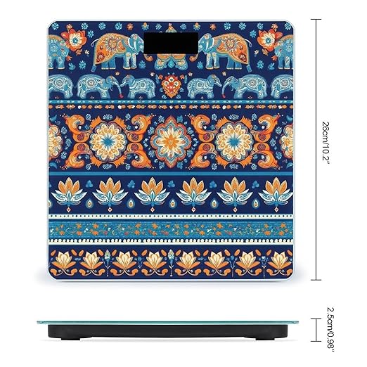 Smart Scale for Body Weight Digital Bathroom Weighing Scale Energy Saving Scale Indian Rug Paisley Ethnic Mandala Elephant