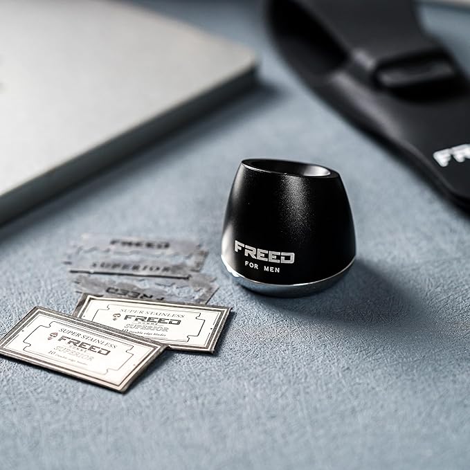 FREED Customized gifts Engraving Shaving Kit - Safety Razor with metal handle include razor base razor travel case and 10 bladesit's the best gift for men (Black)