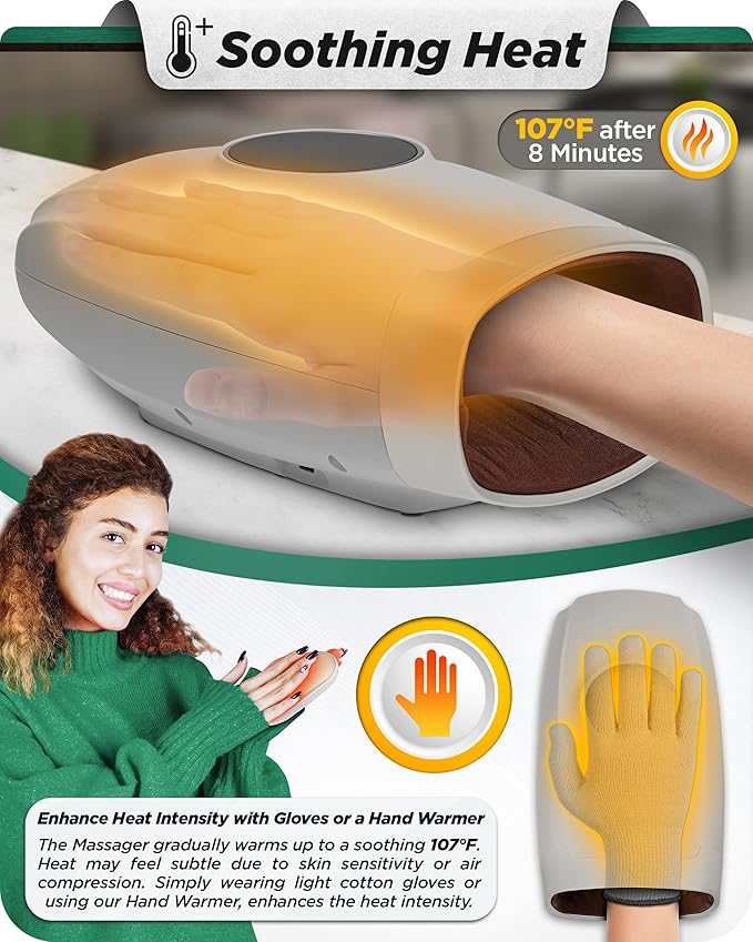Lunix LX7 FSA Carpal Tunnel &amp Wrist Pain Relief Device Heated Air Compression Hand Massager for Arthritis Mothers Day Gifts for Women &amp Mom Touchscreen Cloud Gray