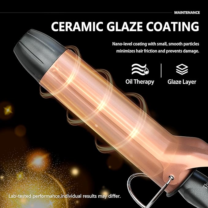 Thirtek 1 1/2 Inch Large Curling Iron with 1.5 Inch Ceramic Tourmaline Barrel 15 Temps (180°F-450°F) for Fast Long-Lasting Smooth Salon Finish 60-min Auto Shut-Off Dual Voltage Hair Curler