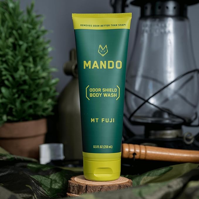 Mando Smooth Solid Stick (2.6 Ounce) + Acidified Body Wash (8.5 Ounce) - Clinically Proven to Block Odor All Day - Whole Body Safe For Pits Packages + Feet (Mt. Fuji)
