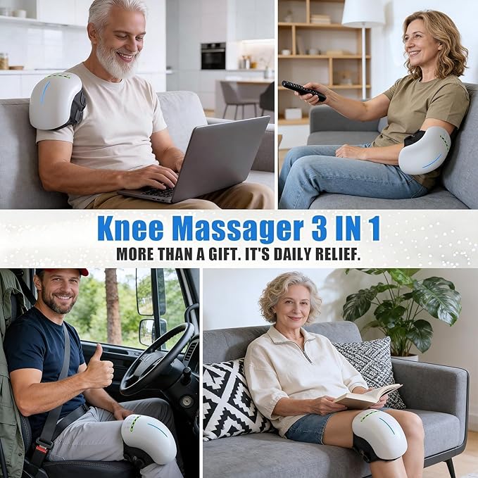 Knee Massager for Pain Relief with Heat and Red Light 5 Vibration Modes &amp 3 Heating Levels 4 Smart Modes 6 Silicone Kneading Nodes Ideal Gift for Men Women &amp Parents White