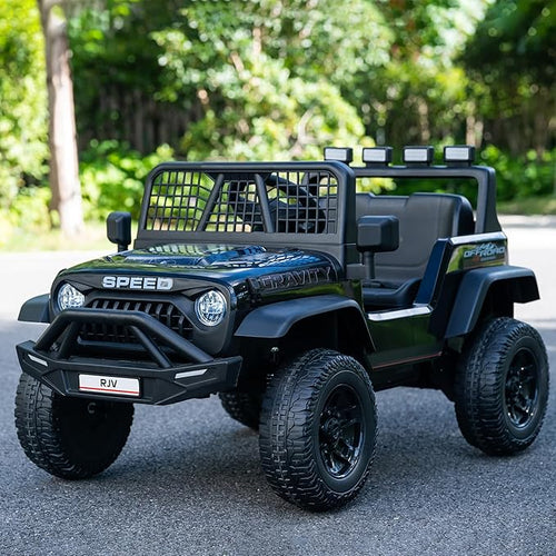 12V 7AH 4WD Kids Ride-On Truck Electric Off-Road Car with Remote &amp Pedal Control LED Lights Music USB Safety Belt 4-Wheel Suspension Adjustable Speeds Outdoor Gift for Boys Girls Black