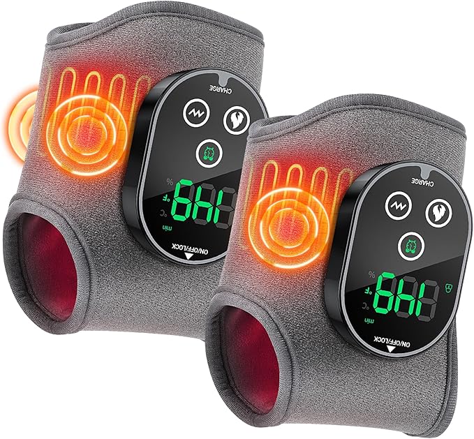 Cordless Ankle Massager Ankle Heating Pad with Massage Heated Foot Brace Wrap with 3000mAh Rechargeable 4 -Level Heats Foot Heating Pad for Sports/Work/Travel (Grey)