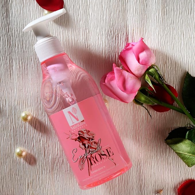 NUTRIGLOW NATURAL'S English Rose Shower Gel With Mulberry Extract For Long Lasting Freshness Gentle Cleansing Deep Moisturisation No Sulphates 300 ml