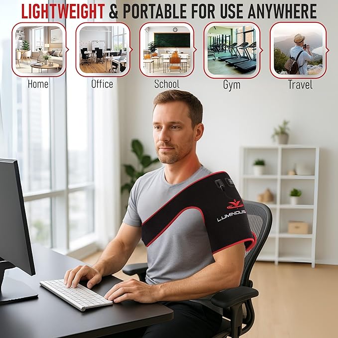 LuminousRLT Red Light Shoulder Wrap – Flexible LED Light Device with Red &amp Near-Infrared LEDs (660nm &amp 850nm) 192 LEDs Auto Shut-Off Adjustable Fit