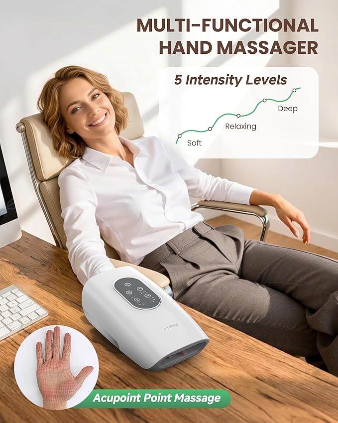 Upgrade Hand Massager for Arthritis and Carpal Tunnel Relief Cordless Wrist Hand Massager with Heat and Compression Gifts for Mom Women White