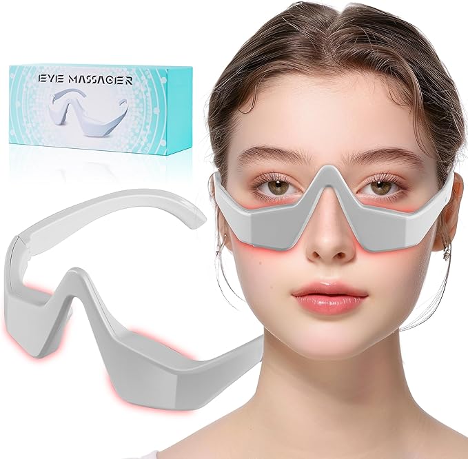Under Eye Red Light Therapy Glasses Red Light Therapy Device Microcurrent Eye Massager Eye Beauty Glasses Eyes Bag Remover for Reduce Dark Circles and Wrinkles (Gray)