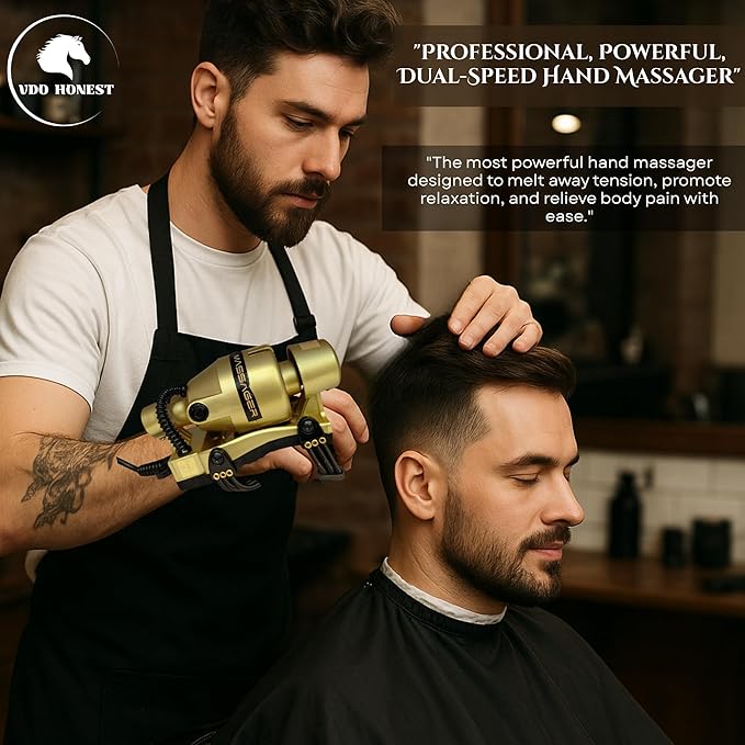 Full Body Corded Massager for Barbers Electric Powerful Double Speed Muscle Relaxer with Floating Head Action for Pain Relief &amp Circulation (Gold)