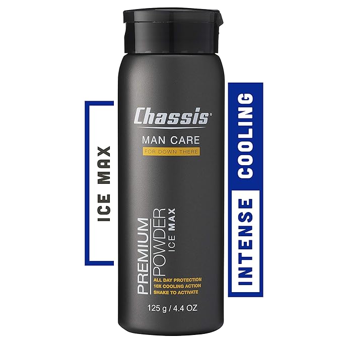 Chassis Ice Max Premium Body Powder for Men Natural Deodorant with 10x The Cooling Sensation Anti-Chafing Powder with Odor-Absorbing Formula Free of Talcum Powder Parabens and Menthol