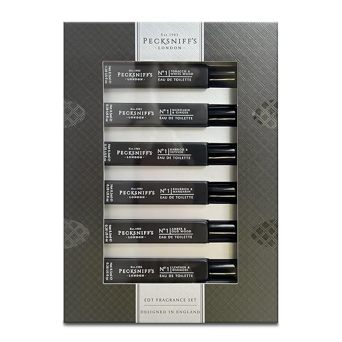 Pecksniff’s Men’s Essentials Fragrance Gift Set – 6x10 ml Eau de Toilette Collection – Luxury Mini Cologne Sampler Designed in England