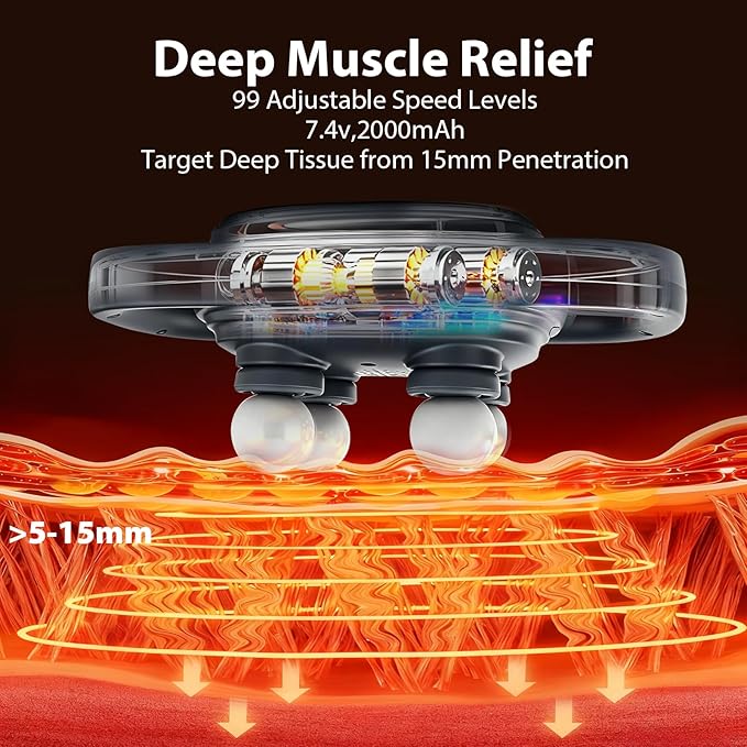 4 Head Massage GunUpdate 25W Powerful Motor for Deep Tissue Percussion Massager with 99 Intensity Levels for Neck BackShoulders Legs Pain Relief &amp Recovery