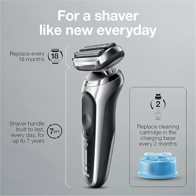 Braun Series 7 7071cc Flex Electric Razor for Men with SmartCare Center Precision Trimmer Wet &amp Dry Rechargeable Cordless Foil Shaver Silver