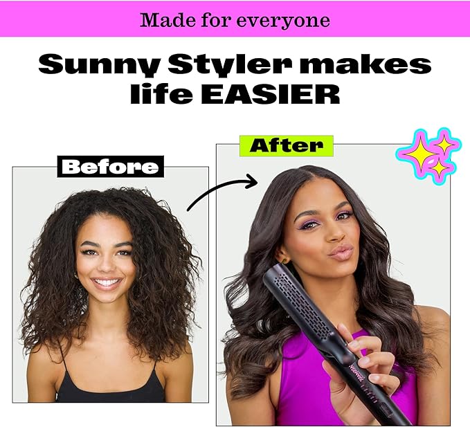 Trademark Beauty Airflow Styling Flat Iron 2 in 1 Hair Straightener &amp Curler Ceramic Plates Tourmaline Coating 360 Degree Air Vents Sunny Styler - Black