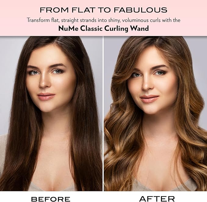 NuMe Classic Ceramic Curling Wand - Tourmaline 1.25 Inch Barrel Hair Curler Negative Ion Conditioning Far Infrared Heat - All Hair Types - Black
