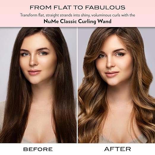 NuMe Classic Ceramic Curling Wand - Tourmaline 25mm Barrel Hair Curler Negative Ion Conditioning Far Infrared Heat - All Hair Types