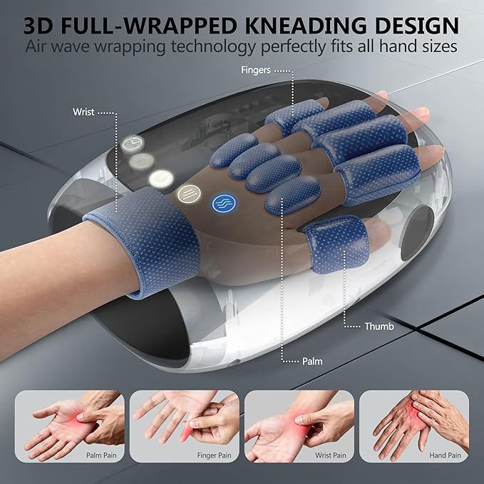 FSA Hand Massager with Heat and Compression for Arthritis Pain Relief with 5-Finger Individual Therapy Wrist Support Fits All Hand SizesRechargeable &amp Portable(Black)