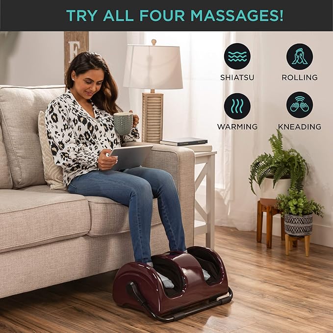 Best Choice Products Heated Shiatsu Foot Massager for Pain Relief Plantar Fasciitis Neuropathy Blood Circulation w/Compact Design - Burgundy
