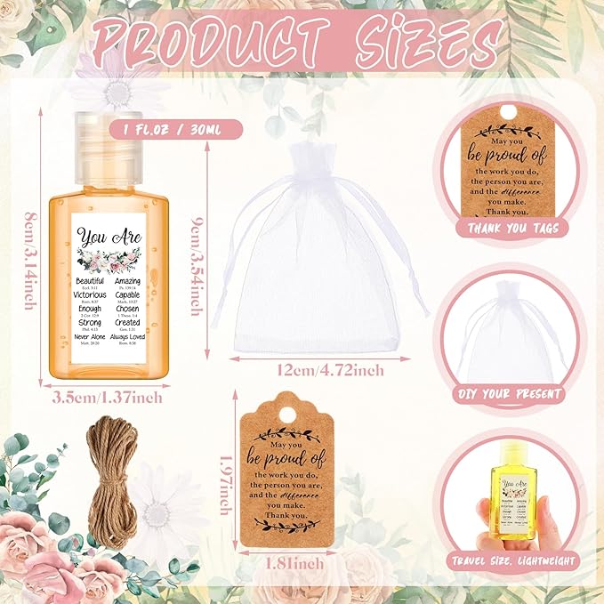 Frienda 24 Set Christian Hand Sanitizer Gift Mini Bible Verse Church Travel Size Hand Sanitizer Gel Christian Gift Bulk for Women Nurses Teachers Team Doctors Coworker Mother's Day