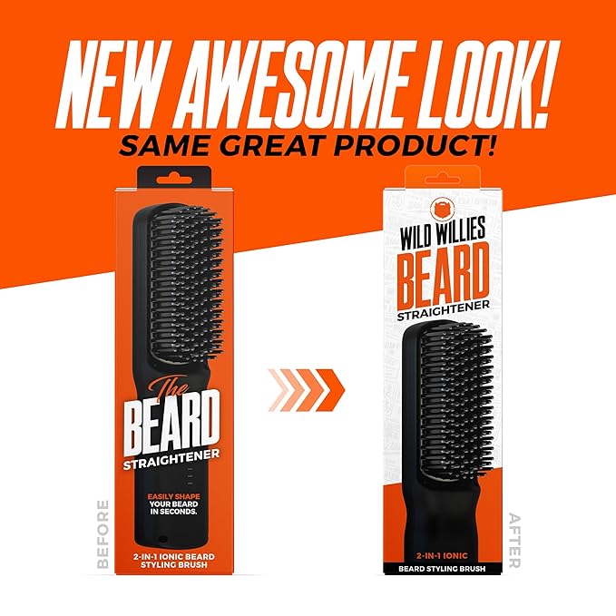 Wild Willies Beard Straightener for Men - 3 Temperature Settings Tourmaline Ceramic Heated Beard Brush &amp Hot Comb - Portable Ionic Technology Coarse &amp Curly Hair 400F - Grooming Tool