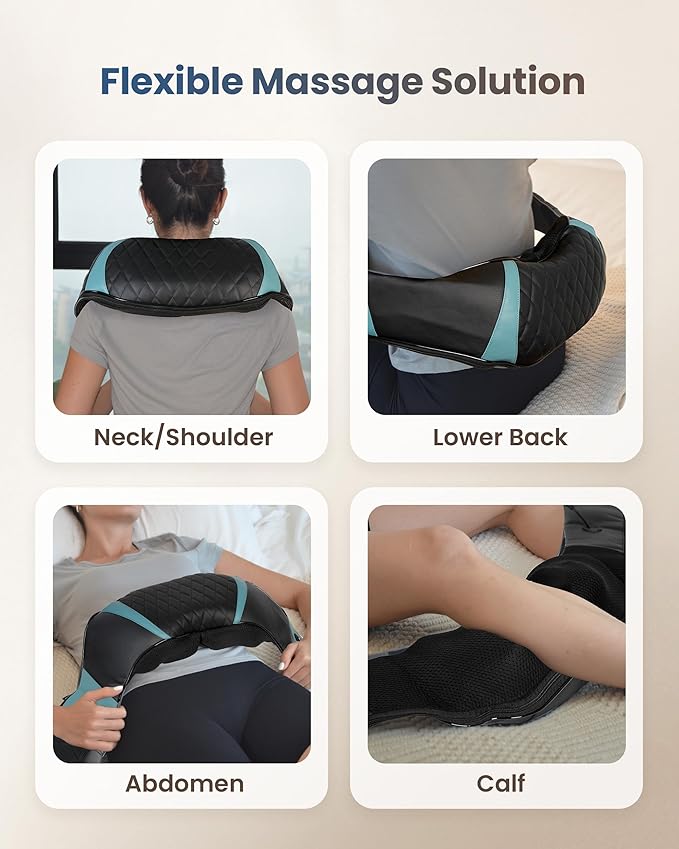 COMFIER Cordless Neck Massager with Heat Deep Tissue Shiatsu Massage Pillow for Shoulder Back Pain Relief 3D Kneading Portable Rechargeable Wireless Body Massager