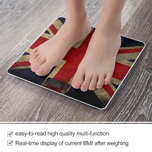 British Flag Scale for Body Weight Safe Rounded Corners Tempered Glass Digital Bathroom Scale LED Display 400lb Capacity Weight Scales with High Precision Sensors