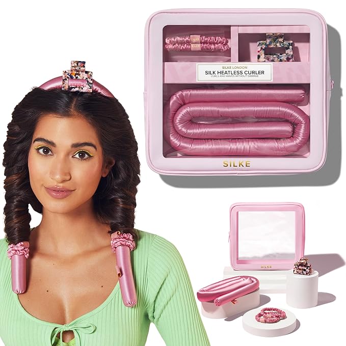 SILKE Heatless Hair Curlers | 100% Luxurious Heatless Curls Headband | Silk Curlers to Sleep In | No Heat Curlers for Overnight Curls | Curling Set | Big Bounce No Effort (Pink)