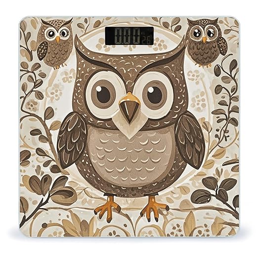 Cute Brown Cartoon Owls Weight Scale Large Bathroom Scales Digital Weight with Bright LED Display Non Slip Automatic Weighing Scale Fashion Weighing Machine for Body