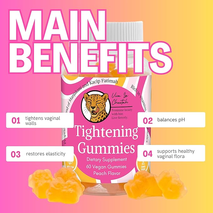Vaginal Tightening Gummies 2 Month Supply V Tight 60 Vegan Tightener Gummy Vitamins Natural Tightening Pills for Tighter Vag pH Balance Vaginal Health (Peach)