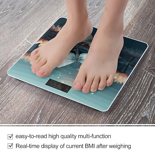 Dragonfly with Water Lily Bathroom Scale for Body Weight Bathroom Digital Electronic Weighing Scale with Back Lit LED Display Sturdy Tempered Glass Weight Watchers Scales 400lb