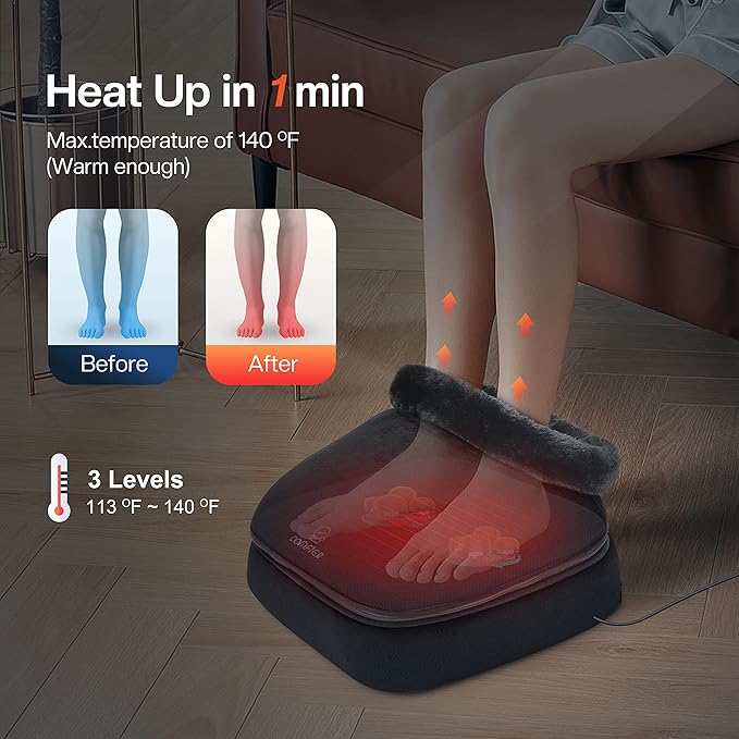 COMFIER Foot Massager with Heat Electric Foot Warmer Shiatsu Feet Massager Machine for Plantar FasciitisNeuropathy 2-in-1 Foot &amp Back Massager Foot Heater for WomenMen