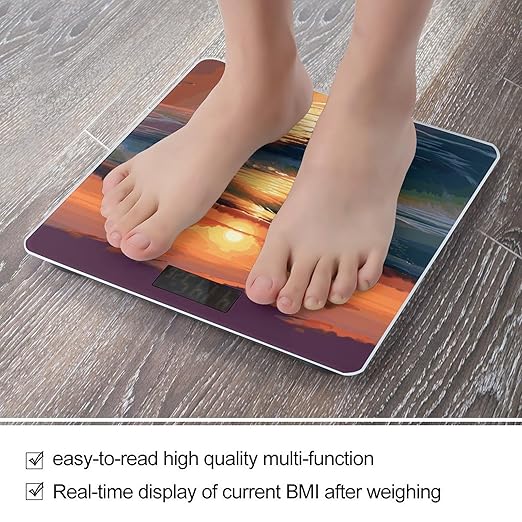 Sunset Seaside Bathroom Scale Ultra-Bright Liquid Crystal Screen Weight Scale Accurate Bathroom Body Scales for Body Weight Bathroom Pet Home Bedroom Gift-Giving
