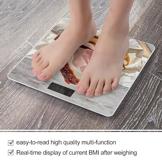 Ham Toast Bathroom Scale for Body Weight Bathroom Weighing Scales with Back Lit LED Display Sturdy Tempered Glass Body Weight Bathroom Scale 400lb Weighing