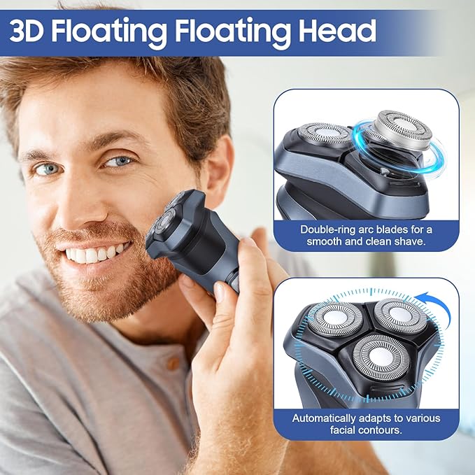 Electric Shaver for Men Cordless Electric Shaver for Men Face with 3D Floating Heads Rechargeable Bald Head Shavers for Mens Ipx7 Waterproof Body for Mens with LED Display Wet &amp Dry Use