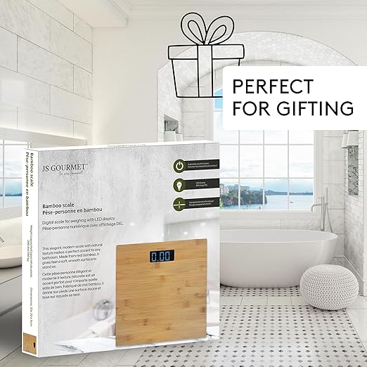 Wooden Bamboo Bathroom Body Weight Scale with Digital LCD Display Maximum Capacity of 396 lbs Adding a Stylish &amp Modern Touch to Your Toilet