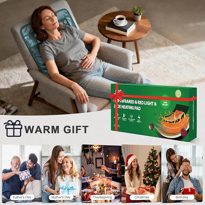 UTK Far Infrared Heating Pad for Back with Red Light Therapy 8X Pain Relief for Body Hot to 159℉ FSA-HSA Eligible Auto Shut Off 56 Jades &amp 32 Magnets Stone 26 x 20''