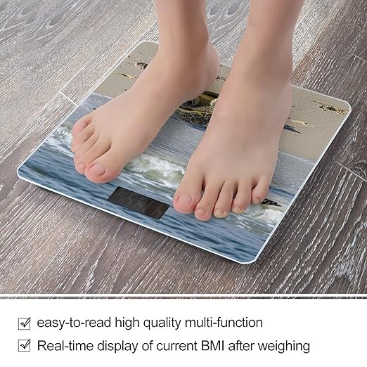 Green Sea Turtle Bathroom Scale for Body Weight Bathroom Weighing Scales with Back Lit LED Display Sturdy Tempered Glass Body Weight Bathroom Scale 400lb Weighing