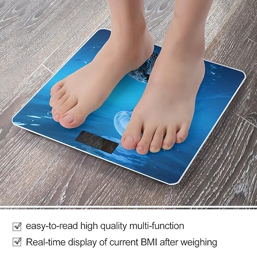 Blue Sea Turtle Weight Scale Cute Bathroom Scale for Body Highly Accurate Digital Weighing Machine for People Compact LCD Display Scales with Sturdy Toughened Glass Scales