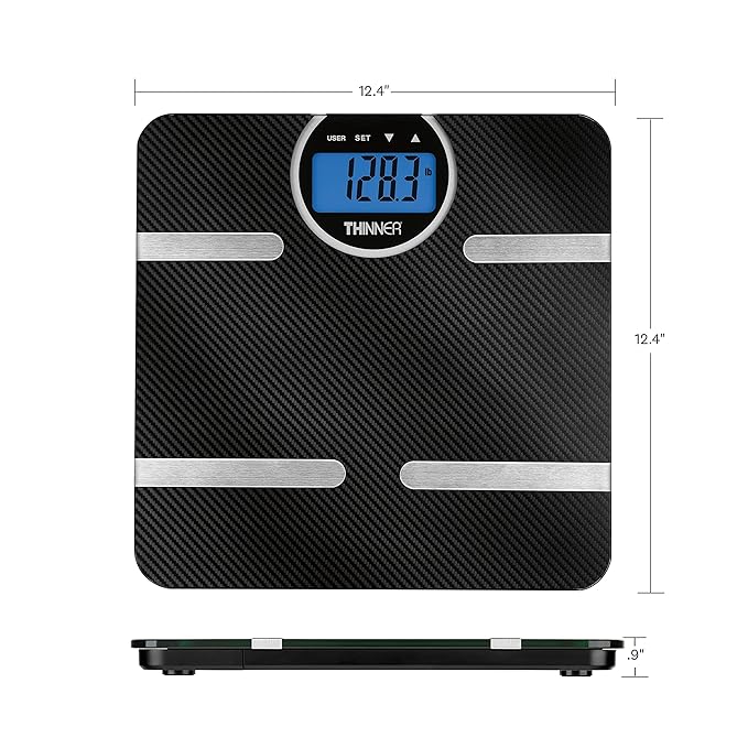Thinner by Conair Scale for Body Weight Digital Bathroom Scale with Body Fat Muscle and BMI in Black