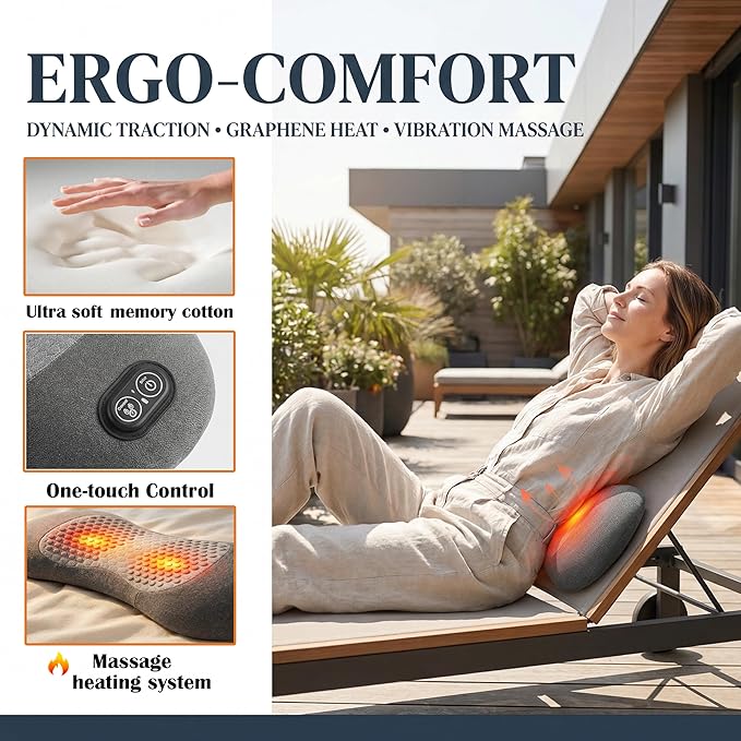 3 in 1 Lumbar Massage Pillow with Heat Deep Kneading Back Massager for Pain Relief Ergonomic Lumbar Support Cushion