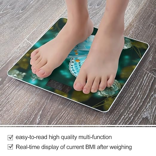 Light Blue Butterfly Weight Scale Large Bathroom Scales Digital Weight with Bright LED Display Non Slip Automatic Weighing Scale Fashion Weighing Machine for Body