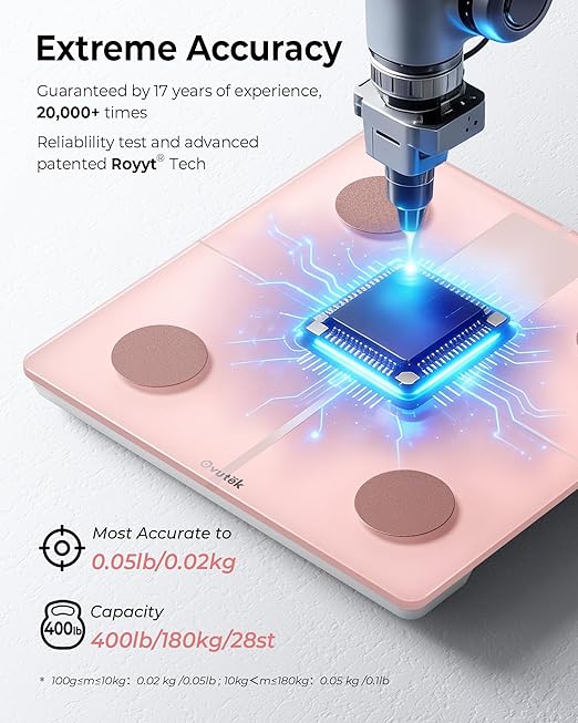 Ovutek Smart Scale for Body Weight Professional Bathroom Digital Weighing Scale with BMI Body Fat Muscle Mass Accurate Bluetooth Home User Health Equipment Sync Apps - Pink