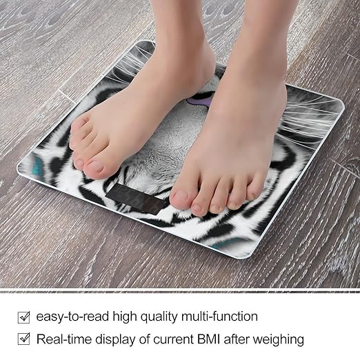 Tiger with Teal Eyes Scale with LCD Easy-to-Read Anti-Slip Weight Digital Bathroom Scale Precision Weighing Scales Sturdy Tempered Glass Body Weight Scales for Daily Use