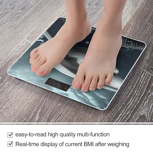 Shark Scale for Body Weight Anti-Slip Digital Bathroom Scale Sturdy Toughened Glass Weighing Scales High Precision Safe Rounded Corners Smart Scales