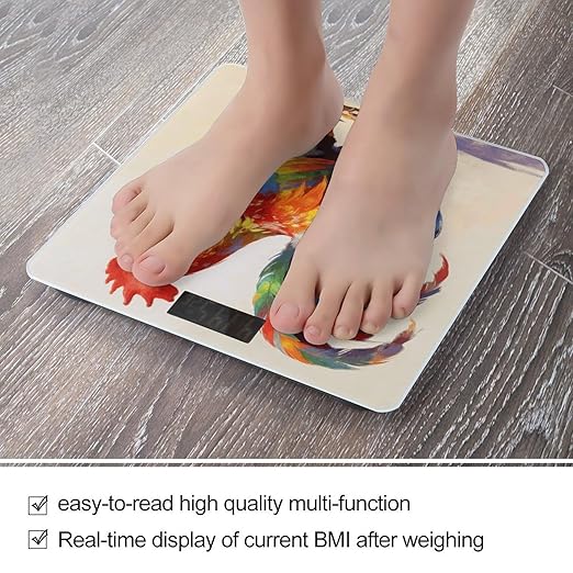 Colorful Rooster Weight ScaleClear LED Display Bathroom Digital Weighing ScaleTempered Glass Digital Bathroom Scale for Body Weight Capacity Up to 400 Lbs