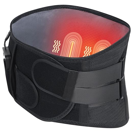 HONGJING Heated Back Massager Brace for Lower Back Pain Relief Cordless Back Vibration Massage Belt with 3 Heating Modes and 4 Massage Modes for Sciatica and Scoliosis-L