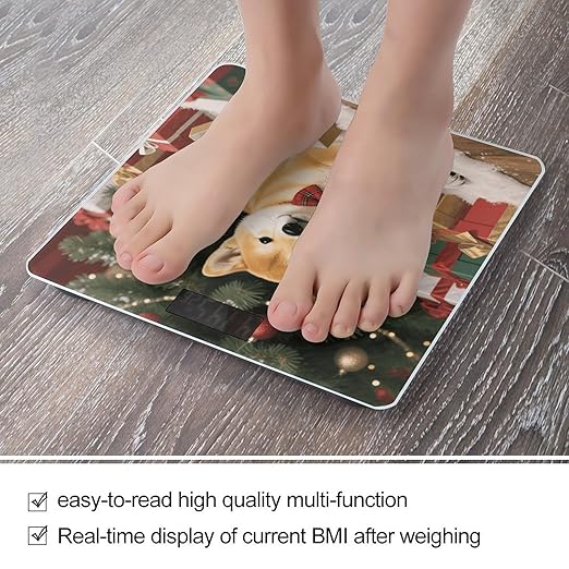 Christmas Shiba Scale for Body Weight Sturdy Tempered Glass Weighing Scales with LCD Display Accurate Digital Bathroom Scale Convenient Body Fat Smart Scales Easy Read
